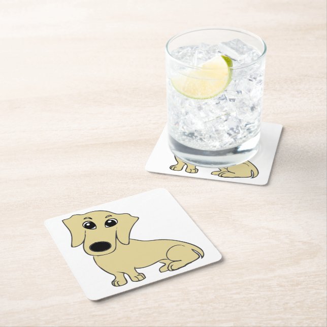 dachshund wheaton cartoon square paper coaster (Insitu)