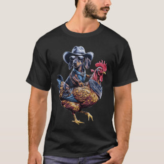 Dachshund Wiener cowboy riding a Chicken for dog l T-Shirt