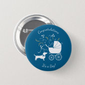 Dachshund Wiener Dog Baby Shower Blue Boy 2 Inch Round Button (Front & Back)