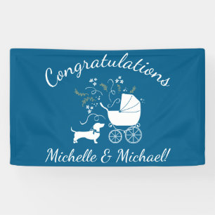 Dachshund Wiener Dog Baby Shower Blue Boy Banner