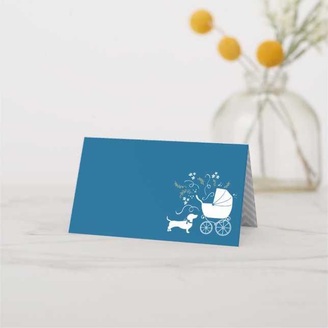 Dachshund Wiener Dog Baby Shower Blue Boy Place Card (Front)