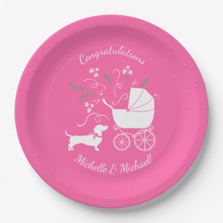 Dachshund Wiener Dog Baby Shower Pink Girl Paper Plate