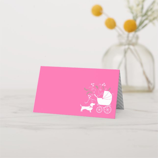 Dachshund Wiener Dog Baby Shower Pink Girl Place Card (Front)