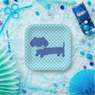 Dachshund Wiener Dog Blue Bowtie Party Napkins Paper Plate