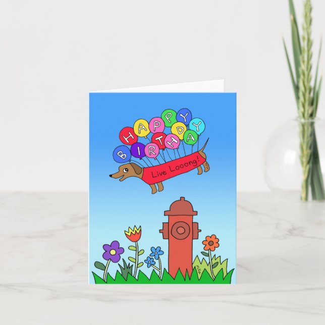 Dachshund Wiener Dog Flying Cute Funny Birthday  Card (Front)