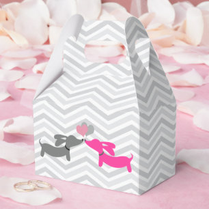 Dachshund Wiener Dog Love Hearts on Grey Chevrons Favor Box