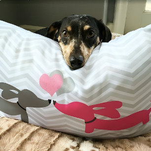 Dachshund Wiener Dog Love & Hearts Pink & Grey Lumbar Pillow