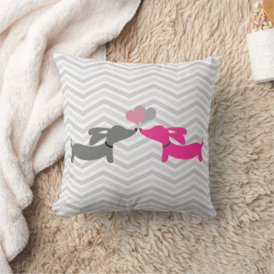 Dachshund Wiener Dog Love on Grey Chevrons Throw Pillow