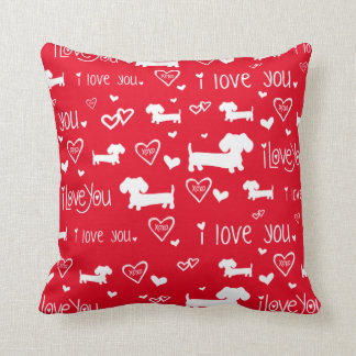 Dachshund Wiener Dog Love on Red Throw Pillow