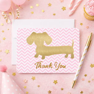 Dachshund Wiener Dog Party Plates Gold & Pink  Thank You Card