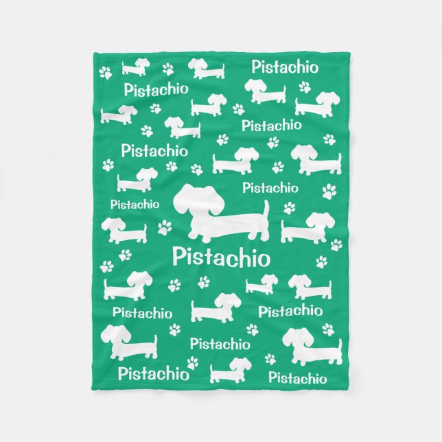 Dachshund Wiener Dog Personalized Blanket Green (Front)