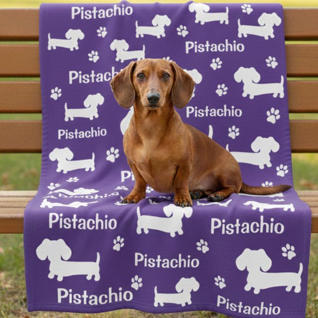 Dachshund Wiener Dog Personalized Blanket Purple (Cozy personalized dachshund blanket - purple with dog name)