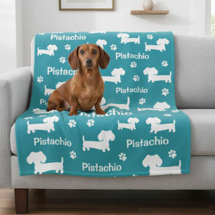 Dachshund Wiener Dog Personalized Blanket Teal