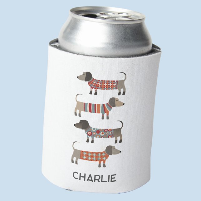 Dachshund Wiener Dog Personalized Can Cooler (Fun personalized custom name Dachshund Wiener Sausage Dog can cooler for animal lovers)