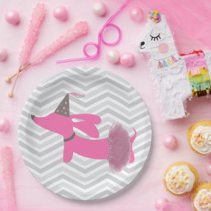 Dachshund Wiener Dog Pink Tutu Party Plates