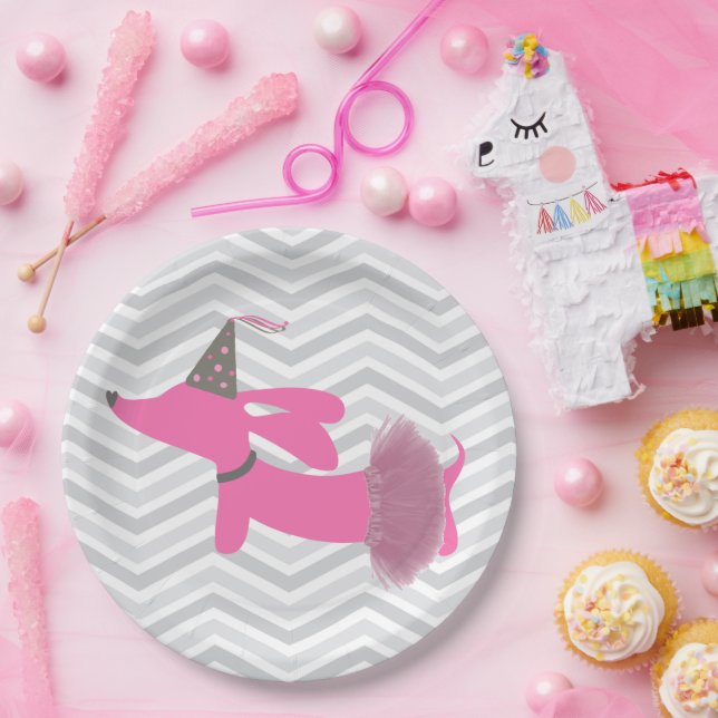 Dachshund Wiener Dog Pink Tutu Party Plates (Party)