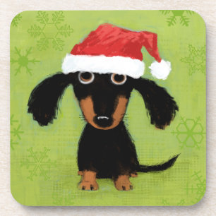Dachshund Wiener Dog Santa   Funny Holiday Xmas Coaster