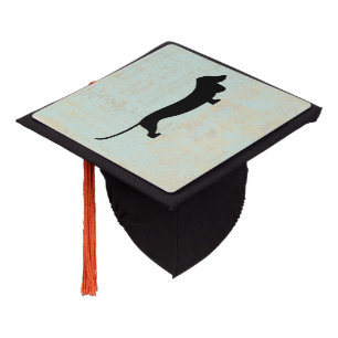 Dachshund Wiener Dog Silhouette on Teal Music BG Graduation Cap Topper