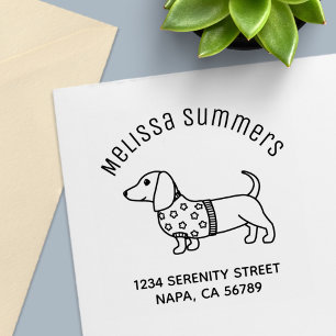 Dachshund Wiener Dog Star Sweater Arch Address Self-inking Stamp