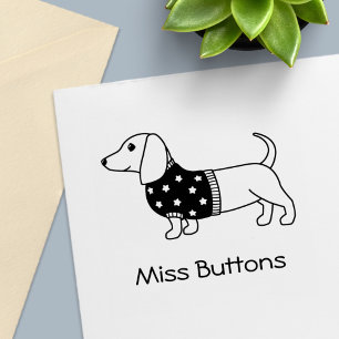 Dachshund Wiener Dog Star Sweater Custom Name Self-inking Stamp