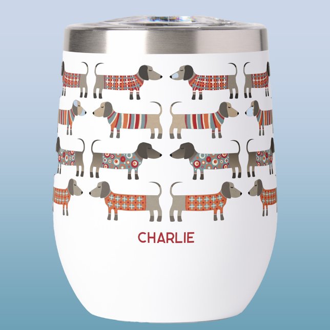 Dachshund Wiener Sausage Chien Personnalisé (Fun Dachshund Wiener Sausage Dog personalized name thermal wine tumbler)