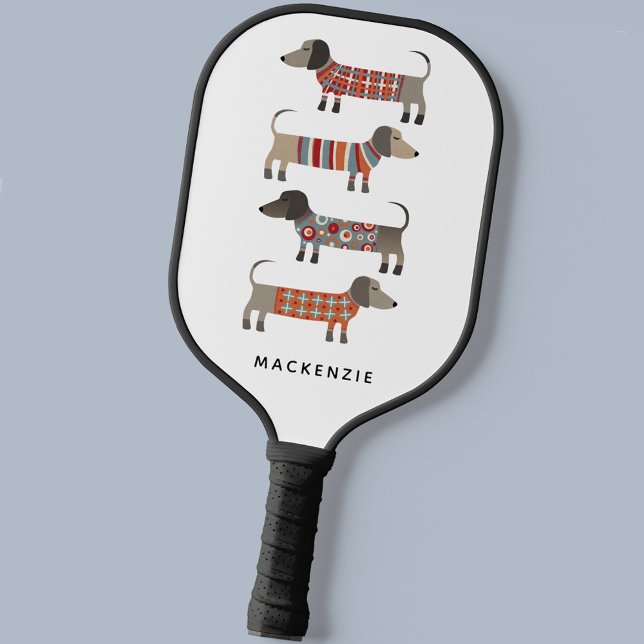 Dachshund Wiener Sausage Dog Fun Personalized Pickleball Paddle (Dachshund Wiener Sausage Dog fun personalized custom name pickleball paddle)