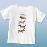 Dachshund Wiener Sausage Dog Personalized Baby T-Shirt<br><div class="desc">Cute little Dachshund sausage or wiener dogs in woolly knitwear. Original art by Nic Squirrell. Change the name to customize.</div>