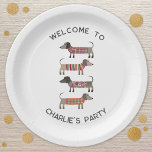 Dachshund Wiener Sausage Dog Personalized Paper Plate<br><div class="desc">Cute little Dachshund sausage or wiener dogs in woolly knitwear. Perfect for dog lovers.  Change or remove the top and lower text to personalize.  Original art by Nic Squirrell.</div>