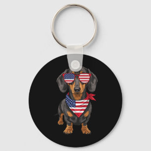 Dachshund Wiener Usa Us Flag 4th Of July America C Keychain