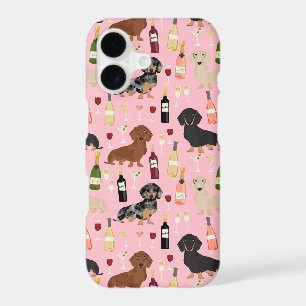 Dachshund wine pattern pink