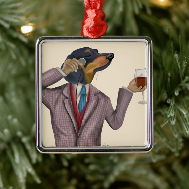 Dachshund Wine Snob Metal Ornament (Tree)