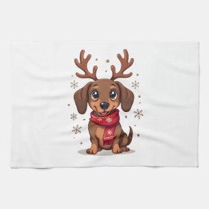 Dachshund Winter Joy Kitchen Towel