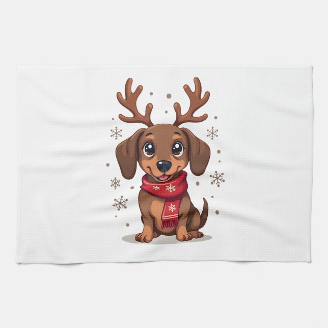 Dachshund Winter Joy Kitchen Towel (Horizontal)
