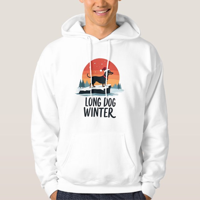 Dachshund Winter Sunset Design with Long Dog Hoodie (Front)