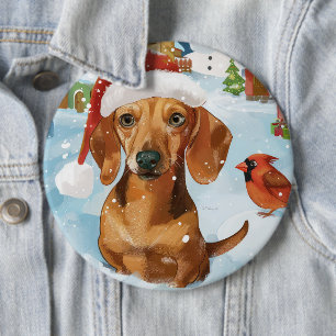 Dachshund Winter Wonderland Christmas Joy 6 Inch Round Button