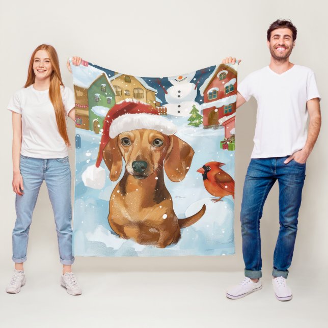 Dachshund Winter Wonderland Christmas Joy Fleece Blanket (In Situ)