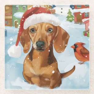 Dachshund Winter Wonderland Christmas Joy Glass Coaster