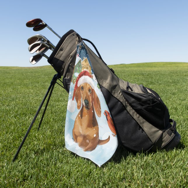 Dachshund Winter Wonderland Christmas Joy Golf Towel (Green)