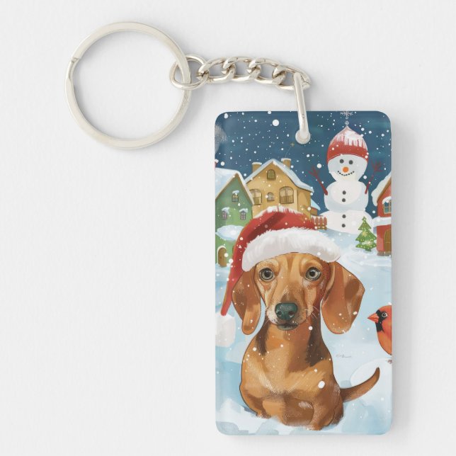 Dachshund Winter Wonderland Christmas Joy Keychain (Front)