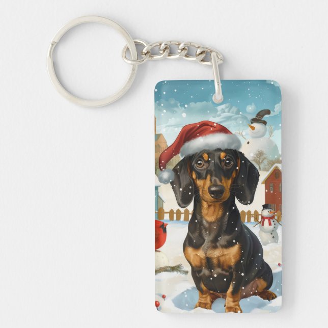 Dachshund Winter Wonderland Christmas Joy Keychain (Front)