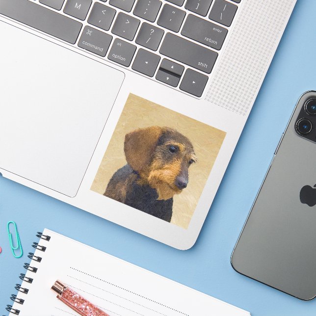 Dachshund (Wirehaired) Painting Original Dog Art (Laptop w/ iPhone)