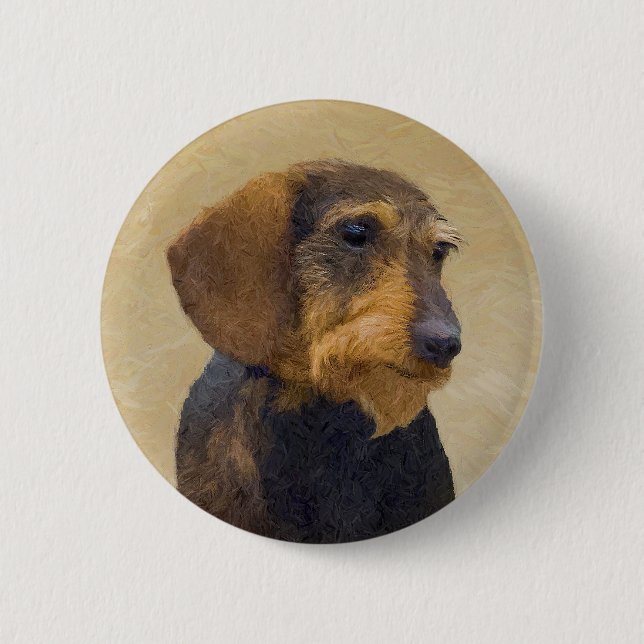 Dachshund (Wirehaired) Painting Original Dog Art 2 Inch Round Button (Front)
