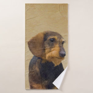 Dachshund (Wirehaired) Painting Original Dog Art Bath Towel Set