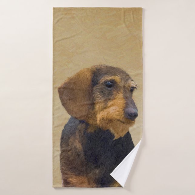 Dachshund (Wirehaired) Painting Original Dog Art Bath Towel Set (Bath Towel)