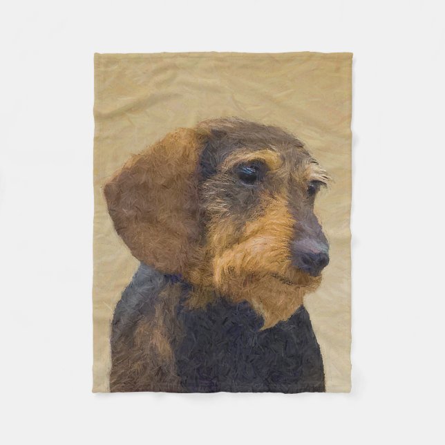 Dachshund (Wirehaired) Painting Original Dog Art Fleece Blanket (Front)