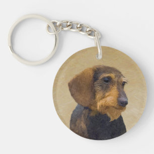 Dachshund (Wirehaired) Painting Original Dog Art Keychain