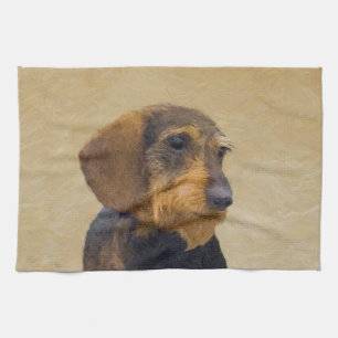 Dachshund (Wirehaired) Painting Original Dog Art Kitchen Towel