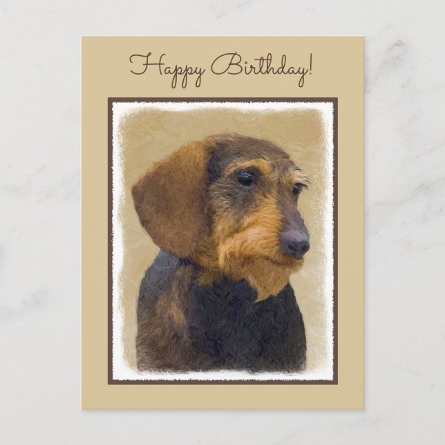 Dachshund (Wirehaired) Painting Original Dog Art Postcard (Front)