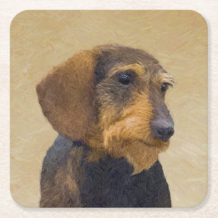 Dachshund (Wirehaired) Painting Original Dog Art Square Paper Coaster