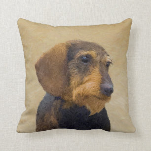 Dachshund (Wirehaired) Painting Original Dog Art Throw Pillow